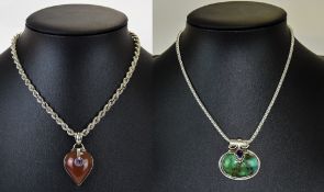 1920'S Style Stone Set Silver Pendant Drops, Attached to Quality Silver Chains.