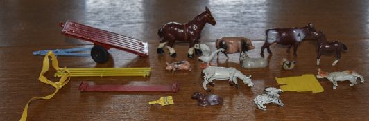 Early To Mid 20thC Cast Metal Painted Farmyard Animals, Some Marked Crescent, Made In England,