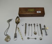 Wooden Hinged Glove Box Containing A Mixed Lot Of Costume Jewellery Comprising A Large White Metal