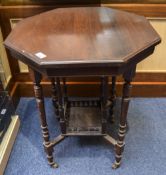 Octagonal Edwardian Window Table, Supported on 4 Turned Legs with Central Gallery.