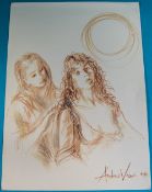 Andrew Vicari Unframed Pencil Sketch 'Two Girls'. Signed in pencil lower right. 13.25 X 9.75 inches.