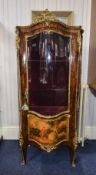 Louis XV Style Single Door Vernis Martin Style Kingwood Veneer Serpentine Display Cabinet.
