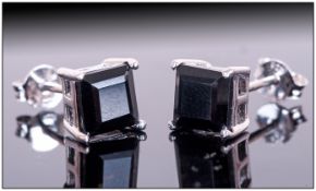 Black Spinel Square Stud Earrings, 1ct o