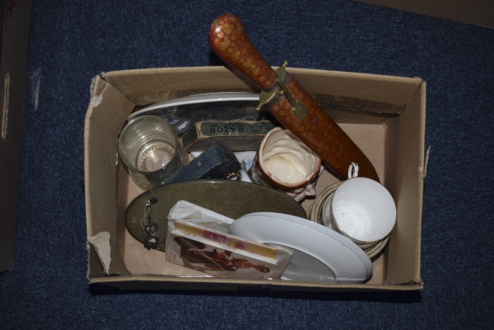 Mixed Box Of Collectables To Include 2 Rolls Razors, An Ornamental Knife,