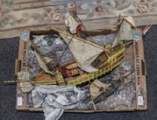 Model Galleon Ship Together With 2 Other