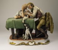 Capodimonte - Fine Signed and Early Humorous Group Figure ' Hunting Tales ' La - Caccia.