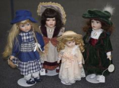 Collection Of Four Modern Display Dolls, Bisque Heads, To Include Knightsbridge Collection 'Ruth',