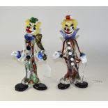 2 Murano Coloured Glass Clown Figures Tallest Measuring 10.