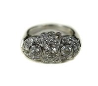 18ct White Gold Diamond Cluster Ring Art Deco Style Comprising Central Round Brilliant Cut Diamonds