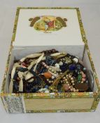 Box Containing A Quantity Of Costume Jewellery To Include Beads, Earrings, Chains Etc.