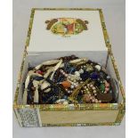 Box Containing A Quantity Of Costume Jewellery To Include Beads, Earrings, Chains Etc.