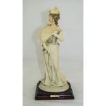 Capodemonti Signed Figure by Bruno Merli, Elegant Lady In 19th Century Dress, Raised on a Mahogany