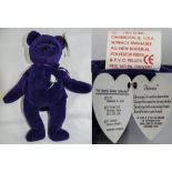 Ty Beanie Babies Rare First Edition Purple Princess Di Bear. One of Only 100, Produced In 1997. Hand