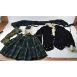 Child's Scottish Tartan Outfit comprising kilt, pair of socks, velvet top, Sporren 'Paisley