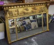 Large 19thC English Classical Gilt Wood Wall/Over Mantle Mirror Classical Frieze Depicting Raised