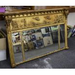 Large 19thC English Classical Gilt Wood Wall/Over Mantle Mirror Classical Frieze Depicting Raised