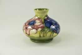 Moorcroft Tube lined Small Onion Shaped Vase ' Anemone ' Design, Yellow and Green Ground. c.1970's.