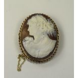 Antique Fine and Large Shell Cameo / Brooch, Features a Portrait Bust of a Classical Female,