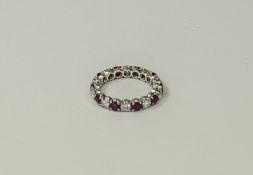 18ct White Gold Full Eternity Ring Set With Alternating Round Brilliant Cut Rubies And Diamonds,