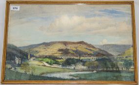 James Purdy Oldham Artist Framed Watercolour Depicting A Valley Landscape With Buildings, Signed