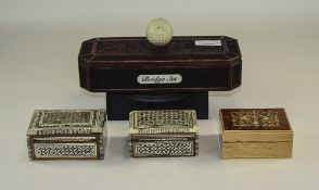 Modern Bridge Set, In Decorative Case. Together With Three Small Trinket Boxes, All With Hinged