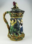 Minton - Majolica Large Lidded ( Jester ) Tower Jug, with Moulded Dancing Figures,