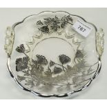 Venetian Glass Silver Overlaid Sweet Dish, Floral Art Nouveau Design. Diameter 7 Inches.