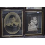 2 Framed Prints Young Girl With Puppy After Arthur Elsley Plus One Other