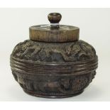 African Tribal Art, Carved Globular Pot And Cover,