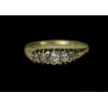 Antique 18ct Gold Set Five Stone Diamond Ring, The Cushion Cut Diamonds Of Good Colour.