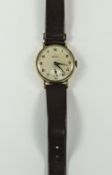 Astral 1950's Gents 9ct Gold Cased Mechanical Wristwatch, With Circular Enamel Dial, Fitted To A