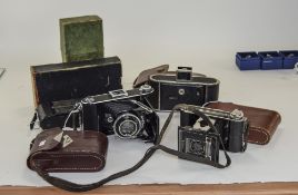 Collection Of 5 Folding Cameras Comprising Ensign Selfix 420 In Card Box, Kodak 1A Pocket Junior,