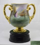 Royal Worcester Unique Fishing Trophy, being a two handled, baluster vase,