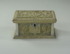 Chinese Canton Ivory Lidded Hinged Box, with Intricate Carvings to Side Panels and Cover. 2.