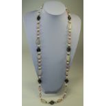 Rose Quartz, White and Peacock Fresh Water Pearl Long Necklace,