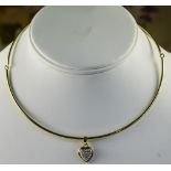 Ladies 18ct Gold Torque Necklace With Heart Shaped Diamond Set Pendant Drop. Gross Weight 11 Grams.