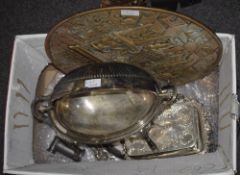 Mixed Box Comprising Silver Plated Cheese Dish And Stand, Shaped Embossed Bowl,