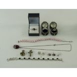 Mixed Lot Of Silver Jewellery, Comprising Rings, Pendants, Earrings, Pearl Bracelet etc, Set With