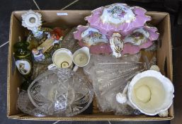 Collection Of Mixed Glass And Porcelain To Include A French Hand Painted Trefoil Dish,