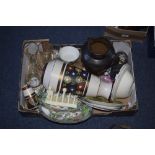 Box Of Miscellaneous Ceramics And Glass. Comprising Glasses, Jug, Vase, Cabinet Plates, etc.
