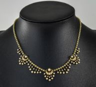 Victorian Very Fine 15ct Gold Set Seed Pearl Necklace with Safety Chain. c.1850's.