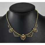 Victorian Very Fine 15ct Gold Set Seed Pearl Necklace with Safety Chain. c.1850's.