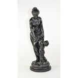 Classical Figure of a Woman and Young Boy, in spelter, on an integral circular base,