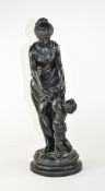 Classical Figure of a Woman and Young Boy, in spelter, on an integral circular base,