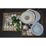 2 Boxes Of Miscellaneous Comprising Glass, Some Coloured, White Metal Goblet, Novelty Teapot,