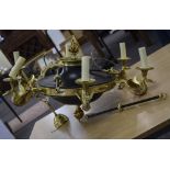 Modern Heavy Cast Brass Ceiling Light, Six Branch With Cast Swan Terminals,