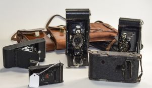 Collection Of 6 Folding Cameras Comprising Kershaw Eight 20 Penguin In Leather Case, Kodak No.