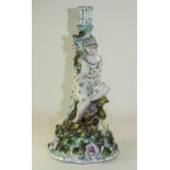 Dresden Late 19th Century Hand Painted Porcelain Figural Candlestick, Encrusted with Floral