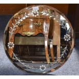 1950's Circular Wall Mirror Etched Floral Decoration,