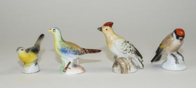 A Set of Four Various Miniature Bird Figures, Comprising One Karl Ens, Buff and Black Feathers